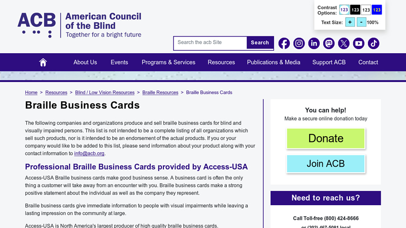 Braille Business Cards