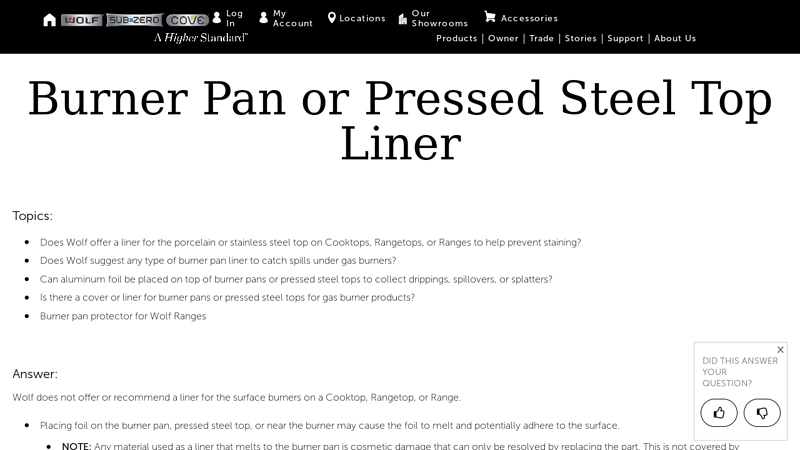 Burner Pan or Pressed Steel Top Liner