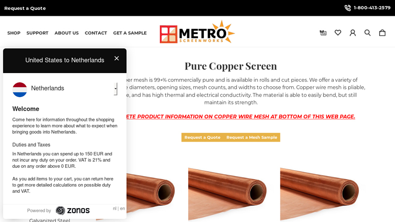 Buy Copper Mesh Screen Rolls