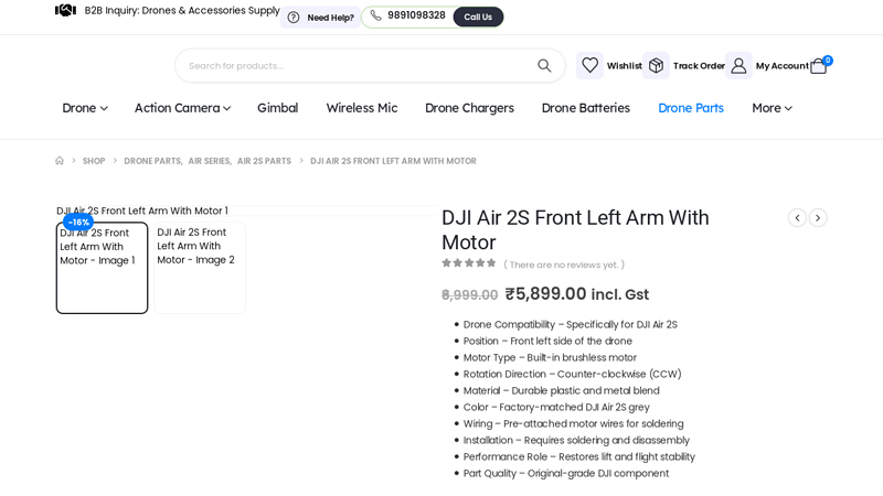 Buy DJI Air 2S Front Left Arm with Motor Replacement Online