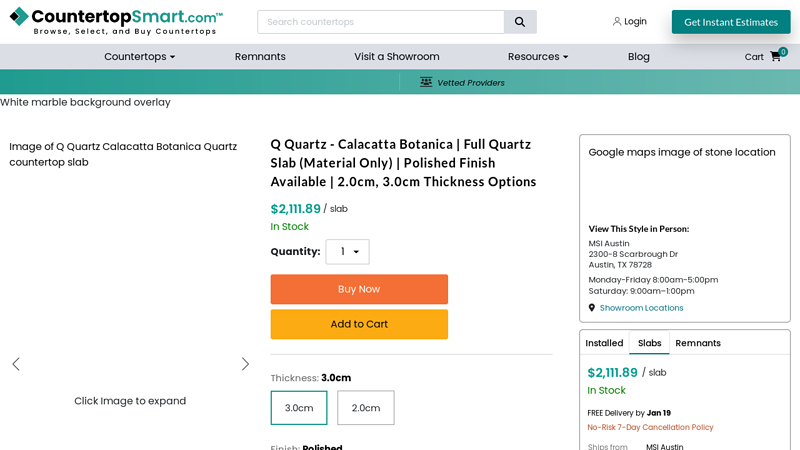 Buy Q Quartz Calacatta Botanica Quartz Full Slabs Online