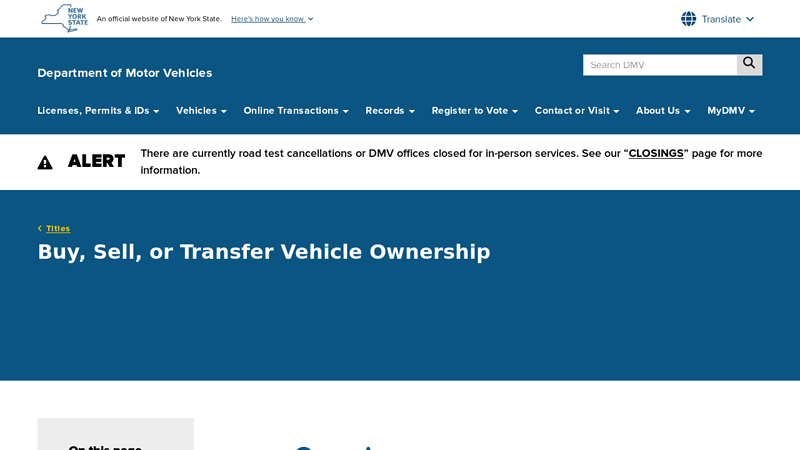 Buy, Sell, or Transfer Vehicle Ownership