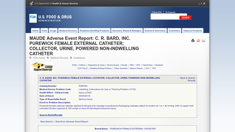 C. R. BARD, INC. PUREWICK FEMALE EXTERNAL CATHETER