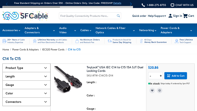 C14 to C15 Power Cords – Heat-Resistant for Data Centers