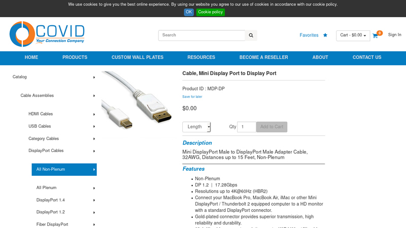 Cable, Mini Display Port to Display Port