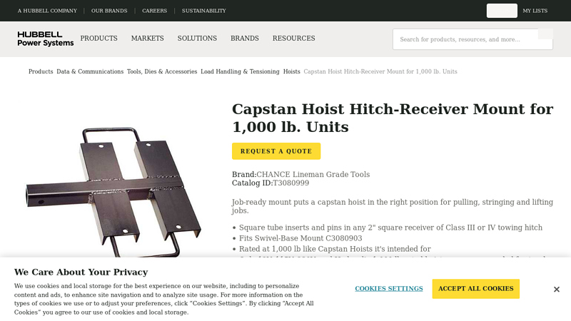Capstan Hoist Hitch-Receiver Mount for 1,000 lb. Units