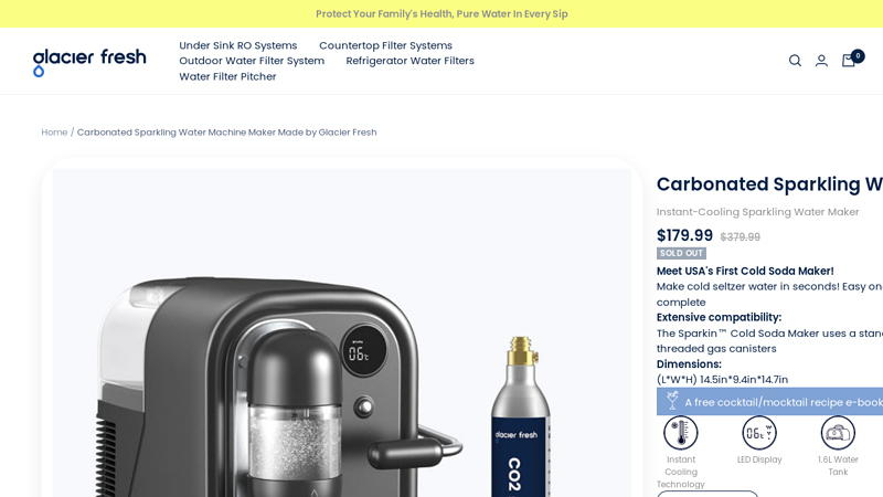 Carbonated Sparkling Water Machine Maker Made by Glacier Fresh