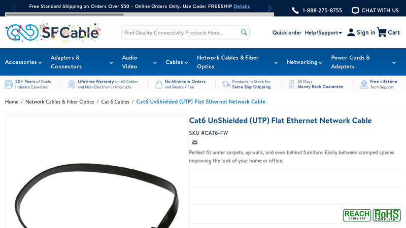 Cat6 UnShielded (UTP) Flat Ethernet Network Cable