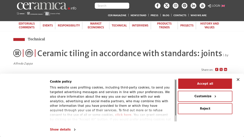 Ceramic tiling in accordance with standards: joints