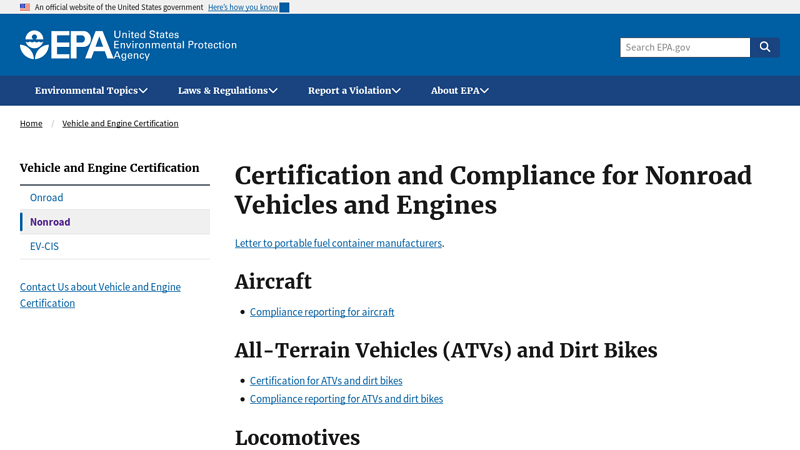 Certification and Compliance for Nonroad Vehicles and Engines