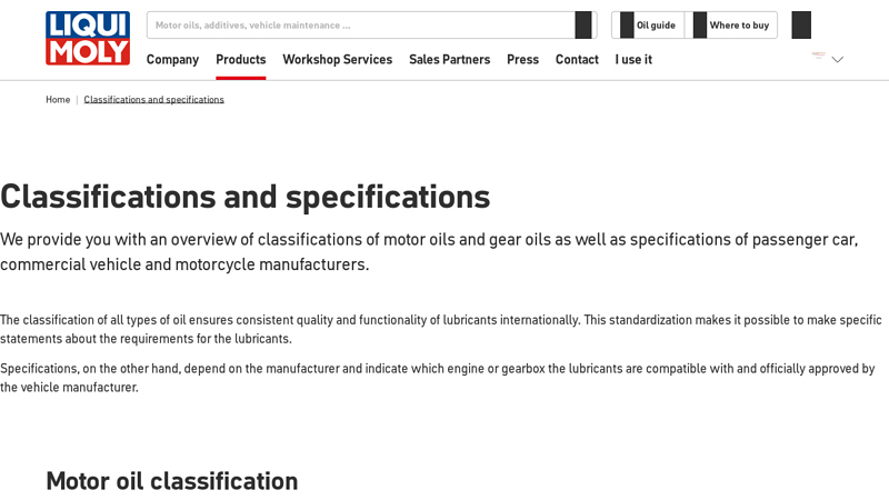Classifications and specifications