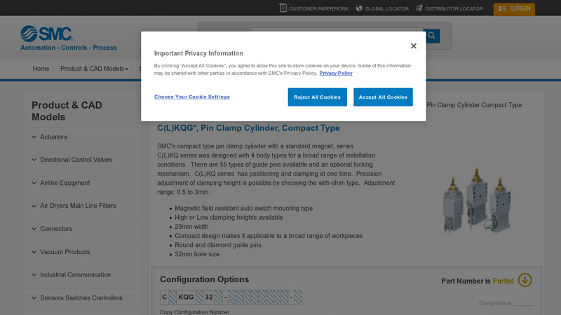 C(L)KQG*, Pin Clamp Cylinder, Compact Type
