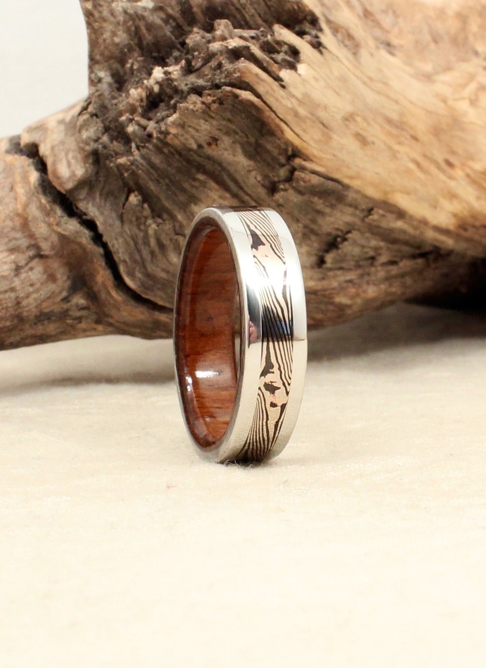 Cobalt Mokume-Gane Wooden Ring