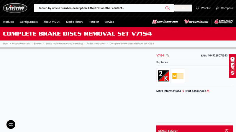 Complete brake discs removal set V7154