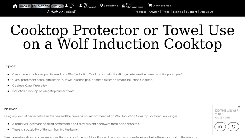 Cooktop Protector or Towel Use on a Wolf Induction Cooktop