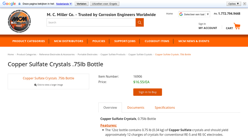 Copper Sulfate Crystals .75lb Bottle