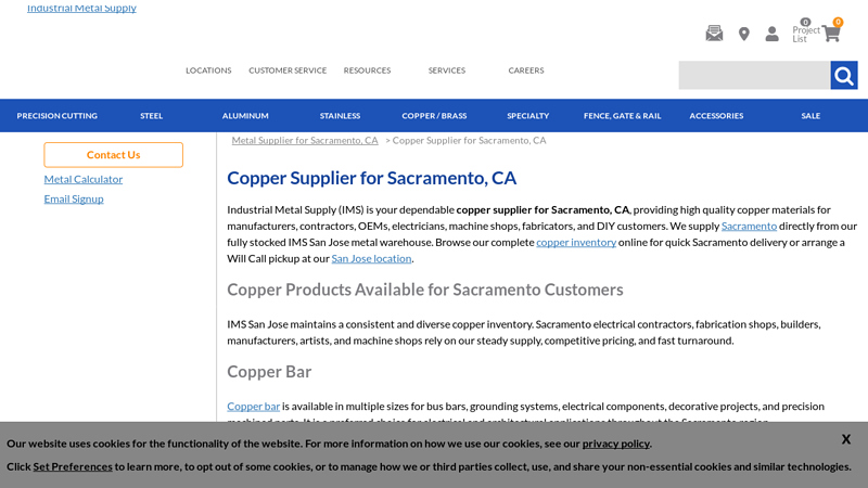 Copper Supplier for Sacramento, CA