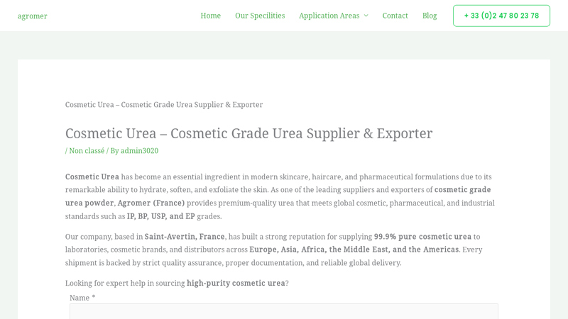 Cosmetic Grade Urea Supplier & Exporter