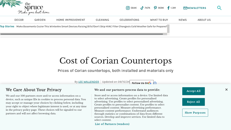 Cost of Corian Countertops