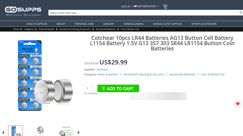 Cotchear 10pcs LR44 AG13 Button Cell Batteries