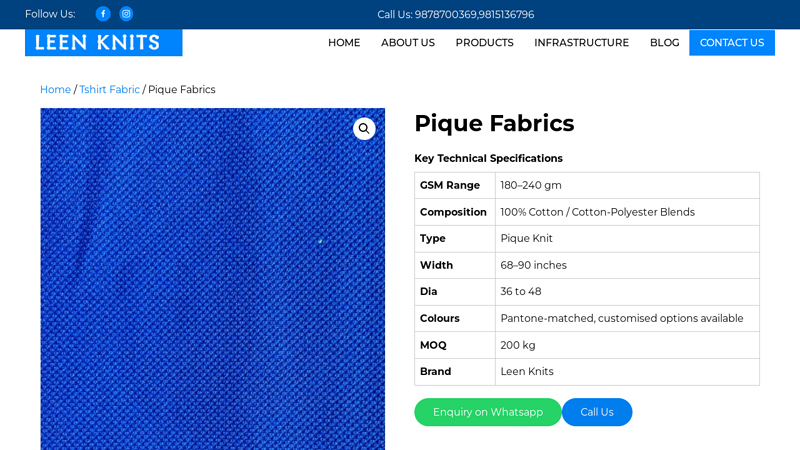 Cotton Pique Fabric Manufacturer From Ludhiana