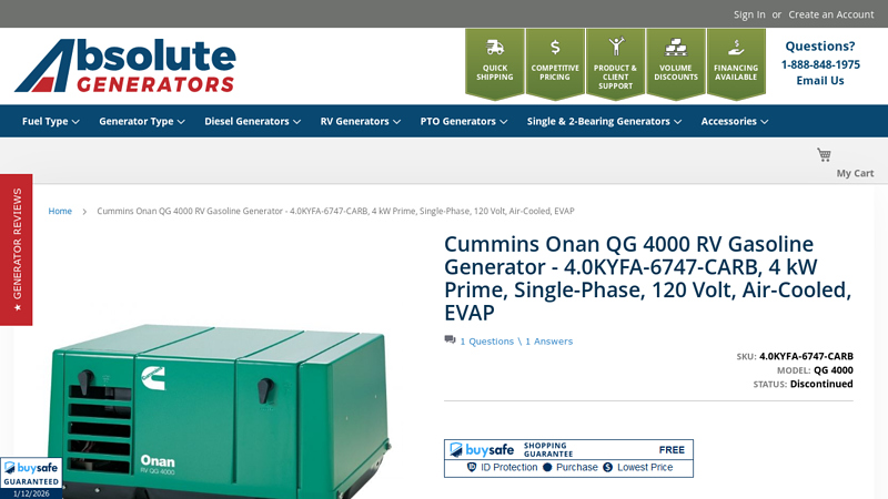 Cummins Onan QG 4000 RV Generator