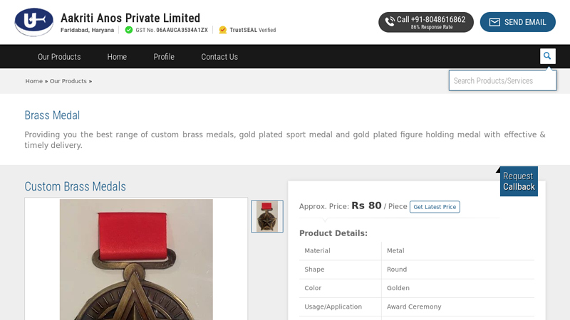 Custom Brass Medals Manufacturer from Faridabad