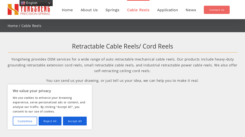 Custom Retractable Spring Loaded Cable Reels
