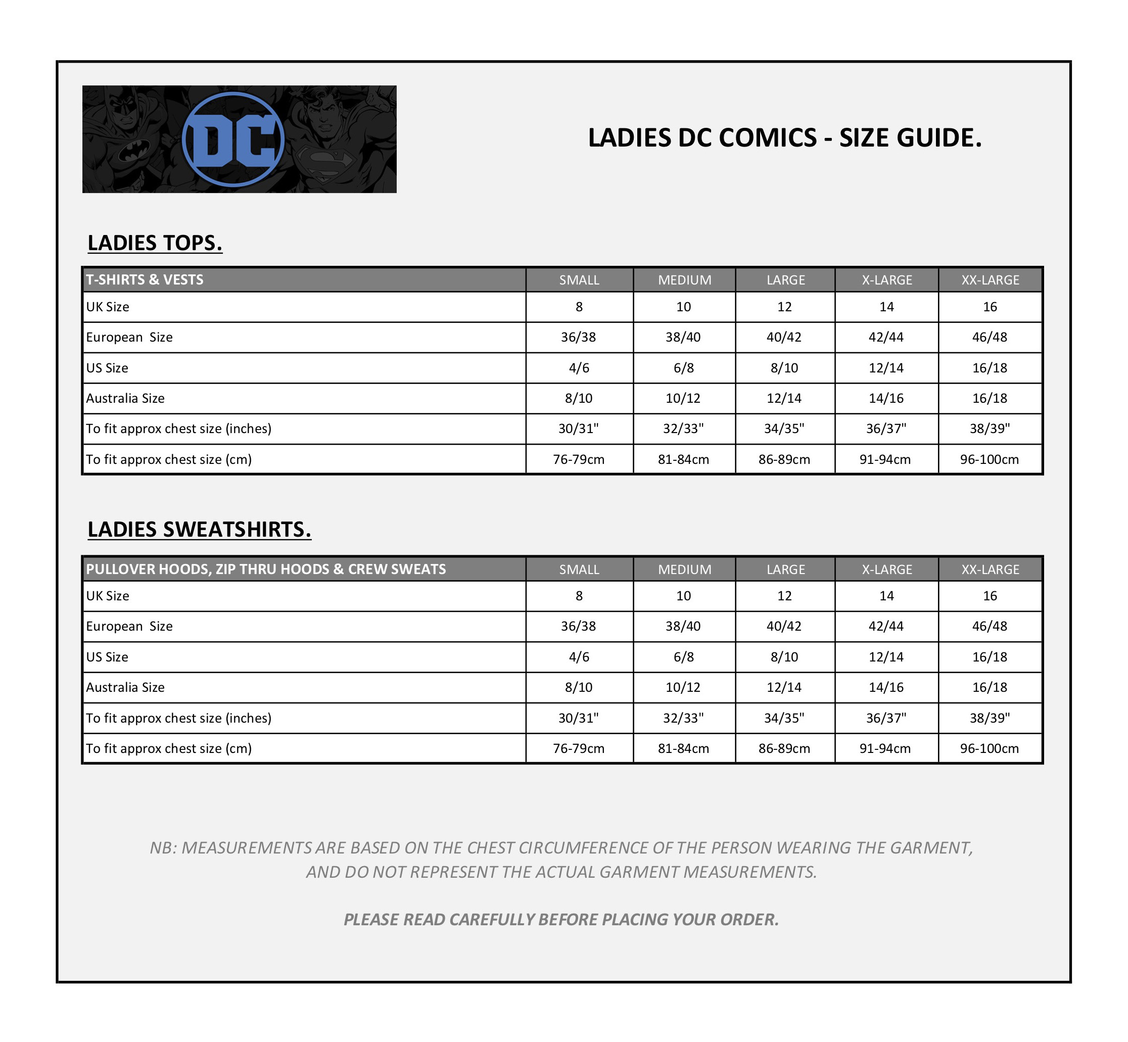 Dc Size Guide