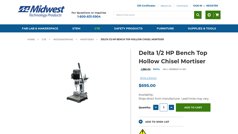 Delta 1/2 HP Bench Top Hollow Chisel Mortiser