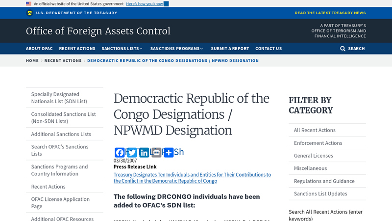 Democractic Republic of the Congo Designations / NPWMD ...