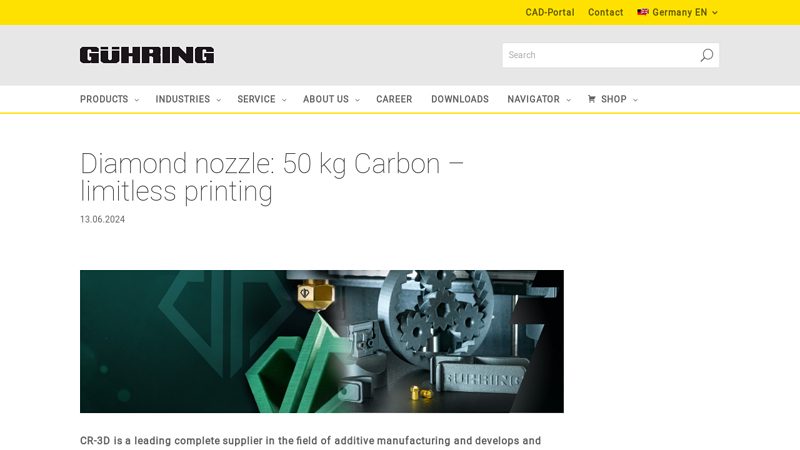 Diamond nozzle: 50 kg Carbon – limitless printing