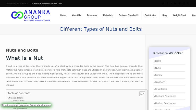 Different Types of Nuts and Bolts Manufacturer& Supplier