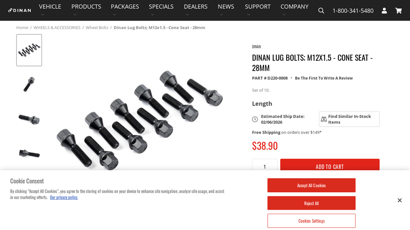 Dinan Lug Bolts; M12x1.5