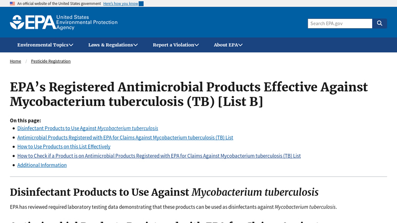 Disinfectant Products to Use Against Mycobacterium tuberculosis