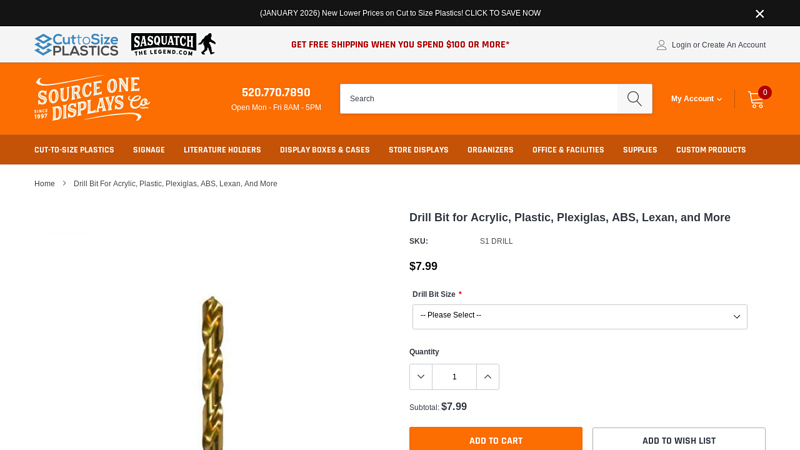 Drill Bit for Acrylic, Plastic, Plexiglas, ABS, Lexan, and More