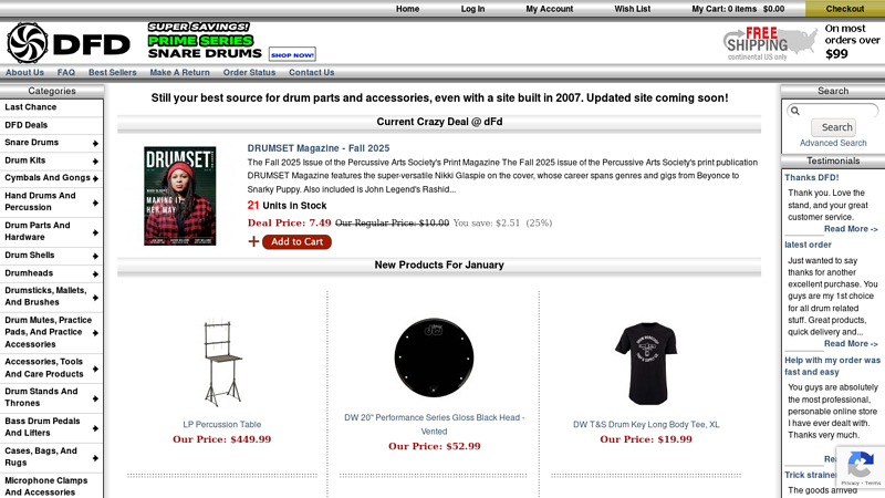 drum parts, sticks, drumheads, cymbals, stands, drumfactorydirect.com