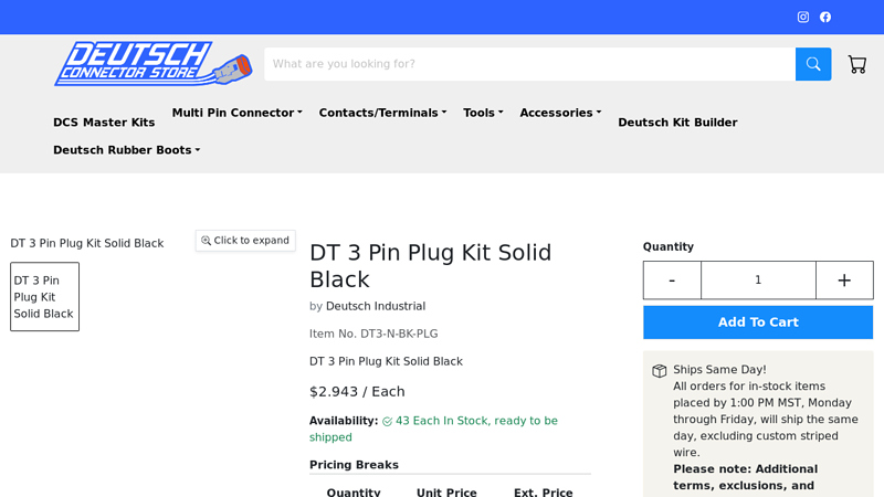 DT 3 Pin Plug Kit Solid Black