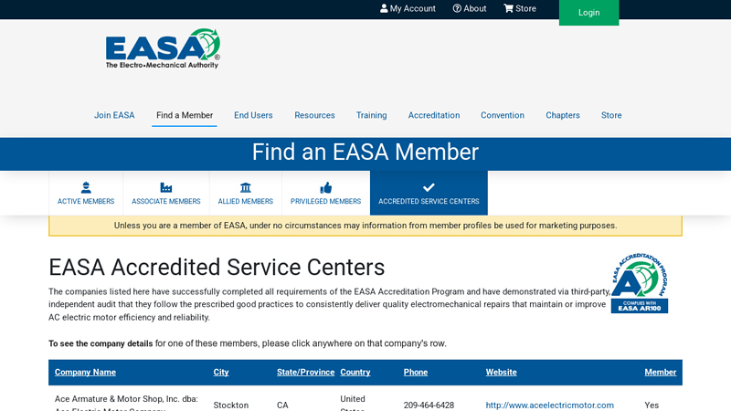 EASA Accredited Service Centers