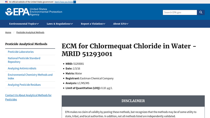 ECM for Chlormequat Chloride in Water - MRID 51293001