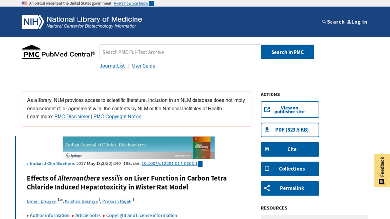 Effects of Alternanthera sessilis on Liver Function in Carbon Tetra ...