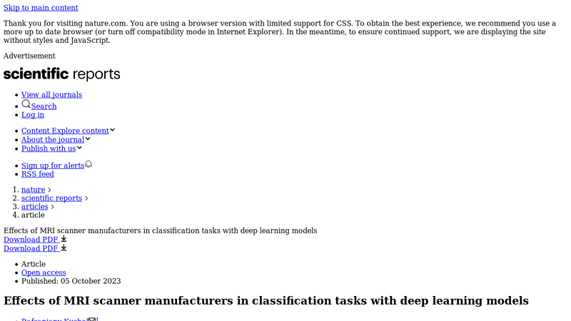 Effects of MRI scanner manufacturers in classification tasks ...