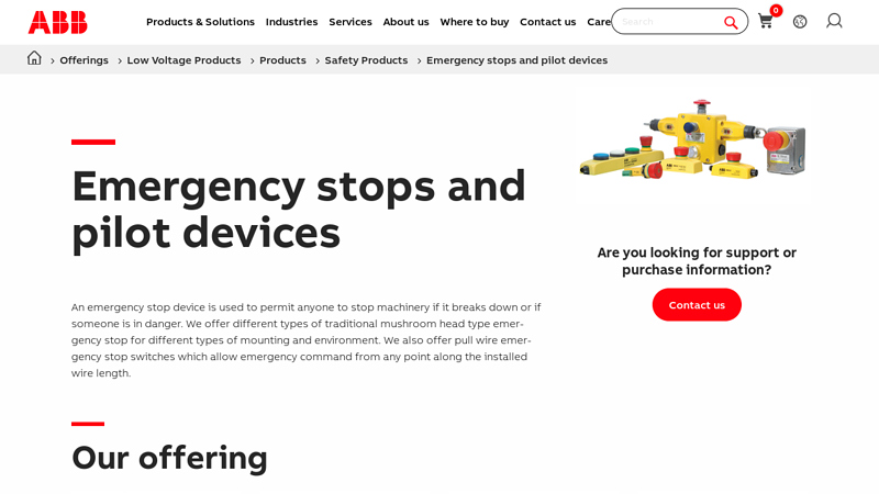 Emergency stops and pilot devices