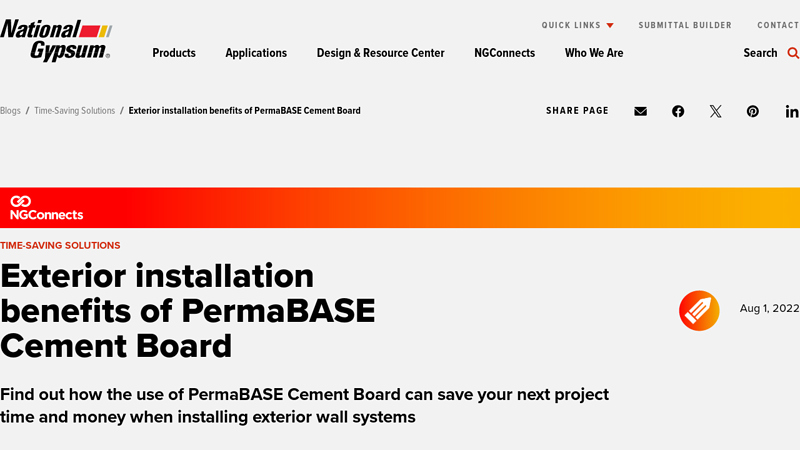 Exterior installation benefits of PermaBASE Cement Board