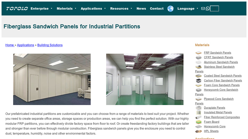 Fiberglass Sandwich Panels for Industrial Partitions