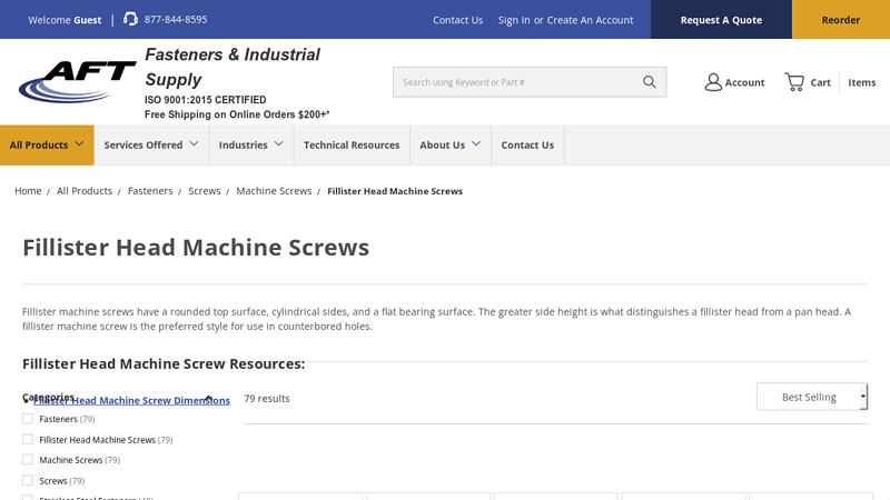Fillister Head Machine Screws