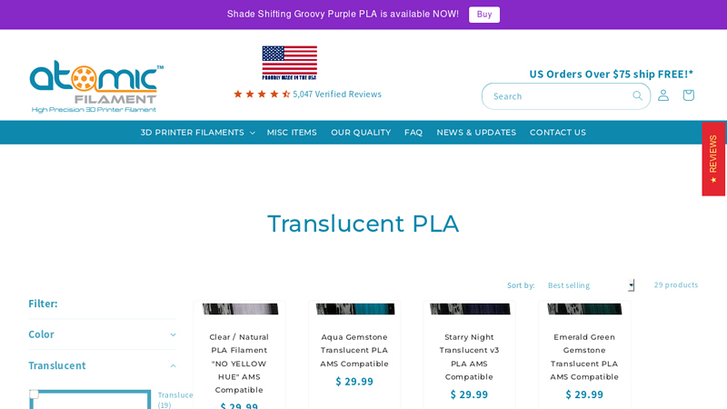 Find Translucent PLA Filament Collections