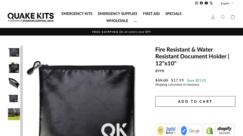 Fire Resistant & Water Resistant Document Holder