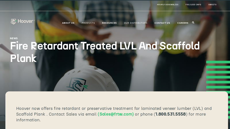 Fire Retardant Treated LVL and Scaffold Plank