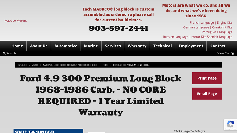 Ford 4.9 300 Premium Long Block 1968